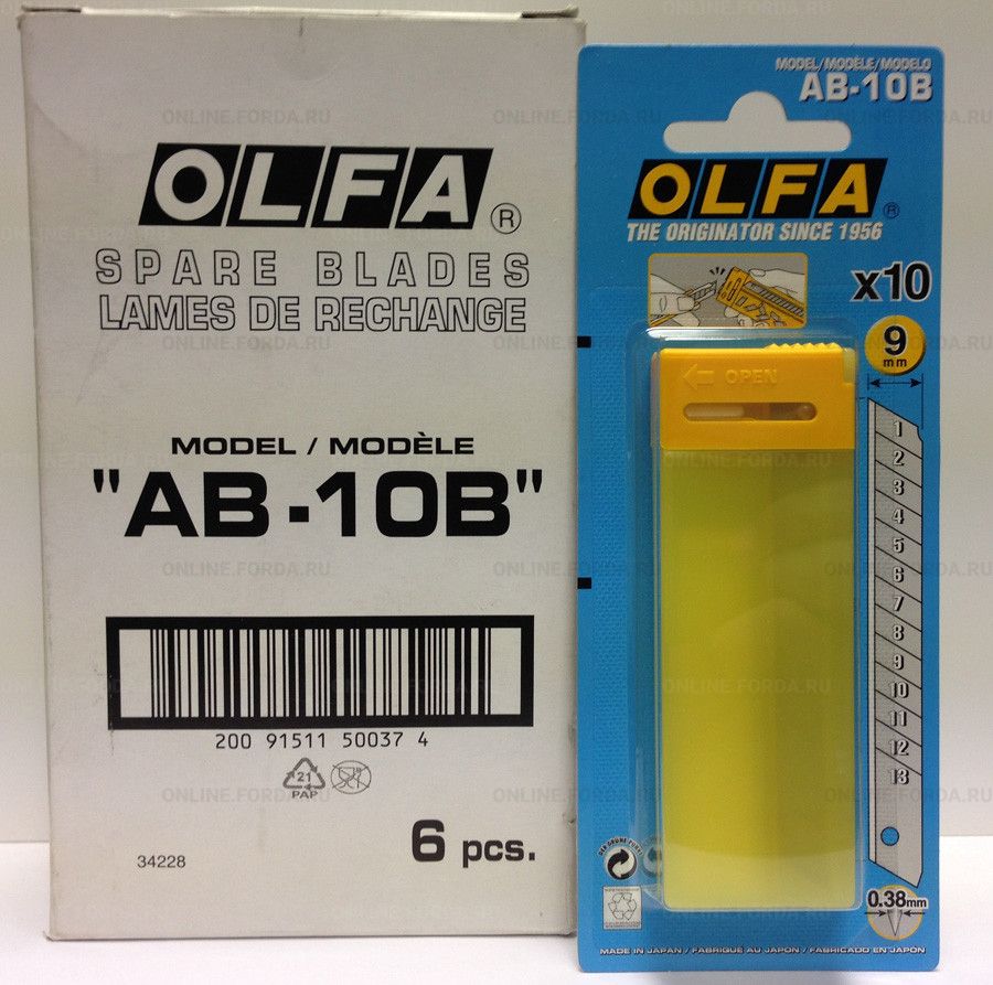 Лезвие OLFA OL-AB-10B сегментированное, 9х80х0,38 мм,10шт